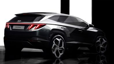 Skitse af sort Hyundai TUCSON set bagfra fra siden